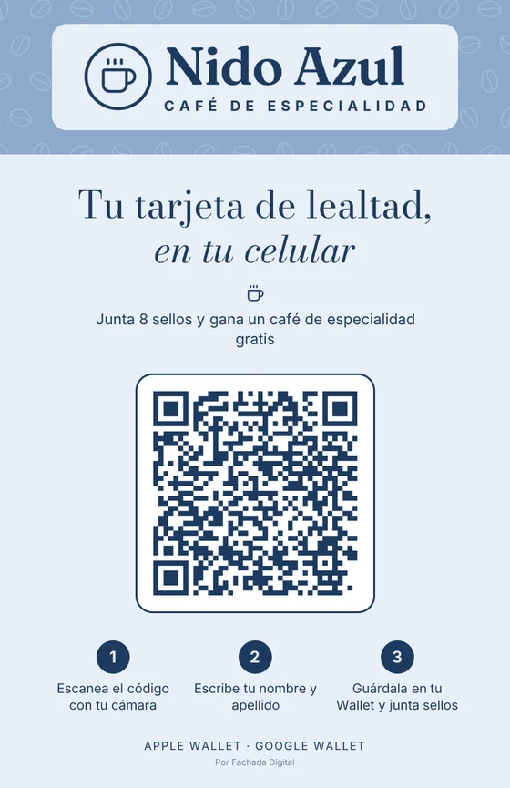 Cartel de mostrador real de Café Nido Azul